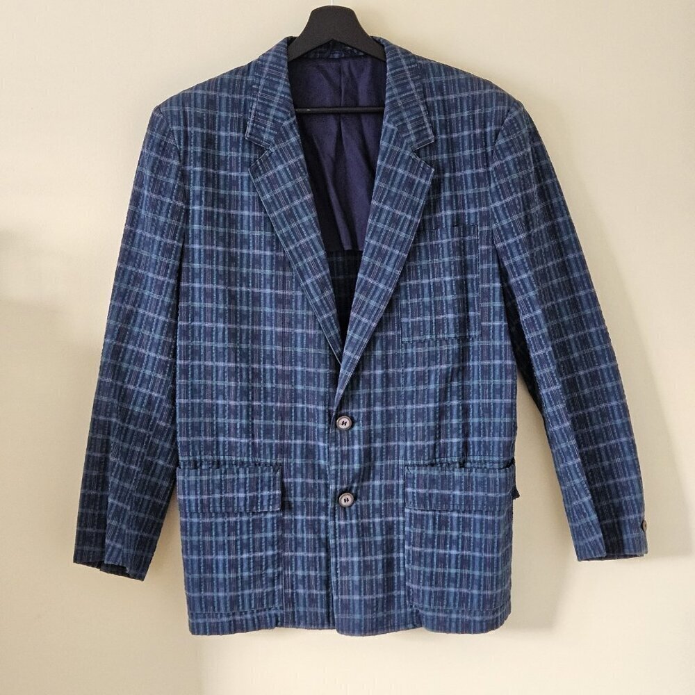 Azzurra Blazer Men 46 R Multi Seersucker Cotton Lined Sleeves Double Vented Boho